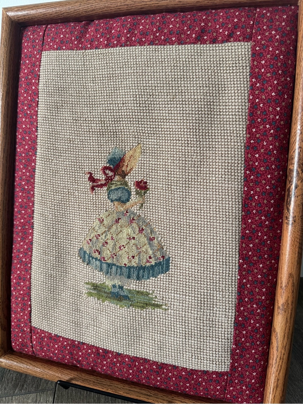 Vintage Needlepoint Woman Portrait